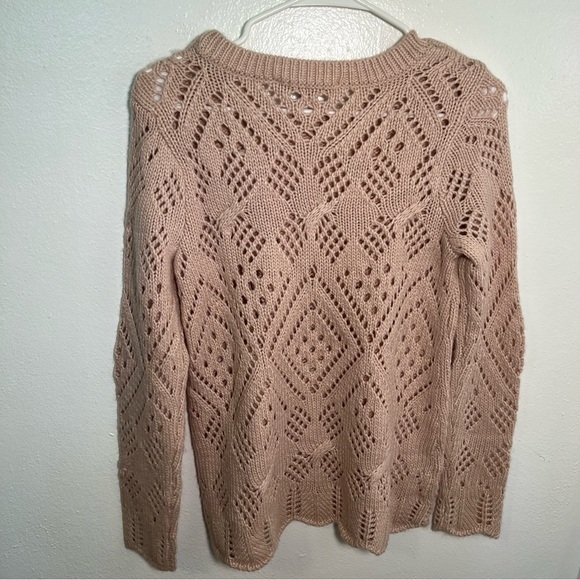 Loft Crewneck Sweater Light Pink Loose Knit - Picture 9 of 13